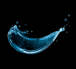 Spray of fresh water closeup on black background
