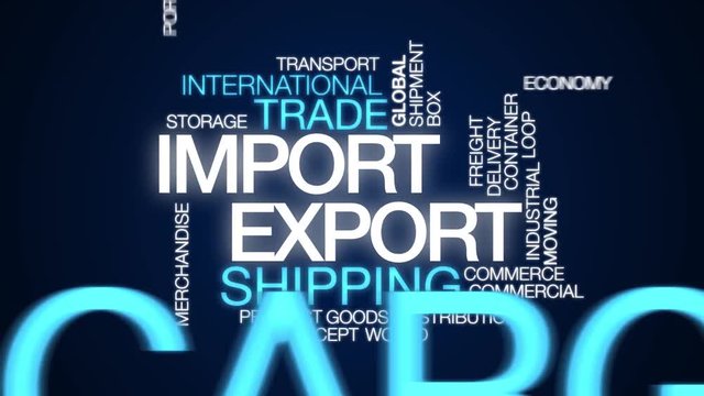 Import export animated word cloud. Kinetic typography.