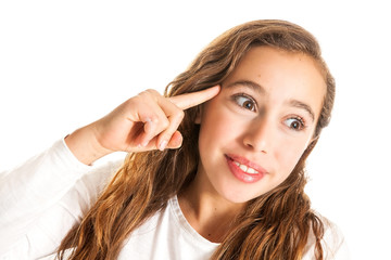 Fototapeta premium Beautiful young girl thinking or having an idea isolated on white background