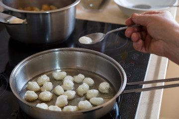 making step by step traditional Lokma dessert from Turkey. 