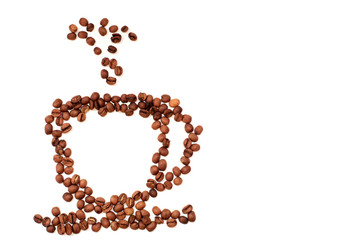 coffee bean mug close-up top view on