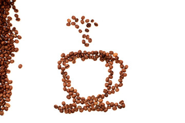 coffee bean mug close-up top view on