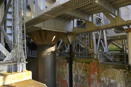 Old hydraulic boat lift No. 3 at Strepy - Bracquegnies, historic Canal du Centre, Belgium, UNESCO World Heritage Site
