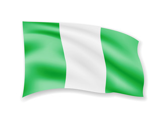 Waving Nigeria flag on white. Flag in the wind.