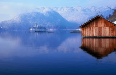 Boat House Bled Lake in Winter