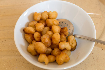 making step by step traditional Lokma dessert from Turkey. 
