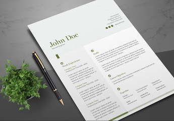 Resume Layout with Green Accents
