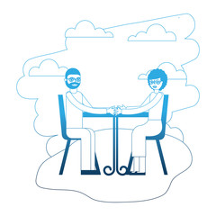 grandpa and grandma sitting chair with table landscape