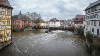 Obraz premium January 2019. Panorama view on the river Pegnitz in Nuremberg, Germany