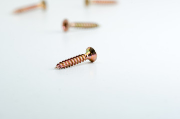 Bunch of screws/nails on the bright background. Screw isolated.