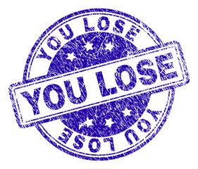 YOU LOSE stamp seal watermark with grunge effect. Designed with rounded rectangles and circles. Blue vector rubber print of YOU LOSE label with grunge texture.