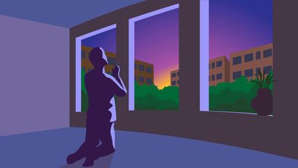 Prayer in the early hour, alone in private room in morning time