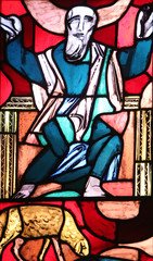 Prophet Isaiah, stained glass window in Basilica of St. Vitus in Ellwangen, Germany