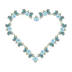 frame of beautiful flower and leafs in shape heart