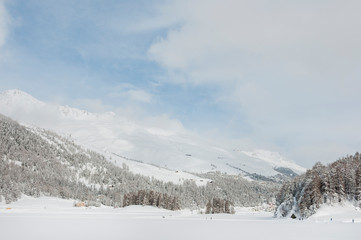 Fototapeta na wymiar St. Moritz, Champfèr, Champfèrsee, Piz Nair, Langlauf, Langlaufloipe, Alpen, Oberengadin, Graubünden, Winter, Wintersport, Schweiz