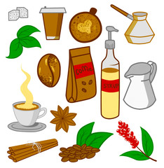 coffee mug milk coffee beans butter coffee maker milk jug cinnamon sugar