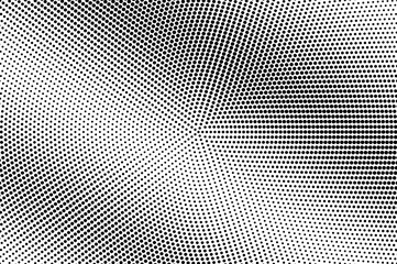 Black and white halftone vector. Diagonal dotted gradient. Vintage centered texture. Retro style overlay
