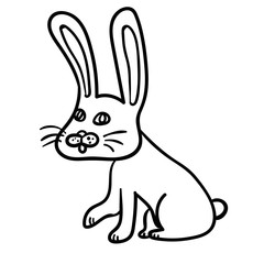  Cartoon doodle linear funny bunny, rabbit isolated on white background. Vector illustration. 
