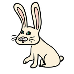 Fototapeta na wymiar Cartoon doodle linear funny bunny, rabbit isolated on white background. Vector illustration. 