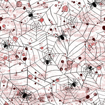 Grunge halloween abstract seamless pattern background with bloody blood red stains