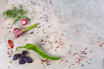 Healthy food background / studio photography of different fruits and vegetables isolated on white background. Close up. Copy space