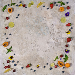 Fresh healthy ingredients for breakfast or smoothie on wight background - Healthy food, Diet, Detox, Clean Eating or Vegetarian concept.