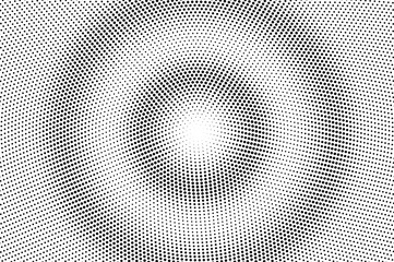 Black and white halftone vector. Round dotted gradient. Circular dotwork texture. Vintage overlay with ink dot ornament