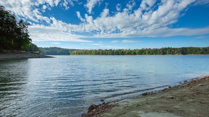 Beautiful Solinskie lake in Bieszczady mountains.