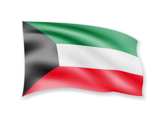 Waving Kuwait flag on white. Flag in the wind.