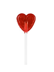 Isolated, red, heart-shaped lollypop.