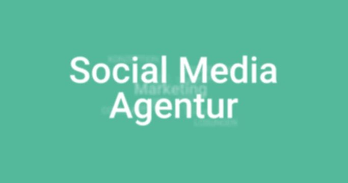 Intro welches das Portfolio einer Social Media Agentur zeigt (z.B. Strategie, Planung, Content, Ziele). T&uuml;rkiser Hintergrund, wei&szlig;er Text