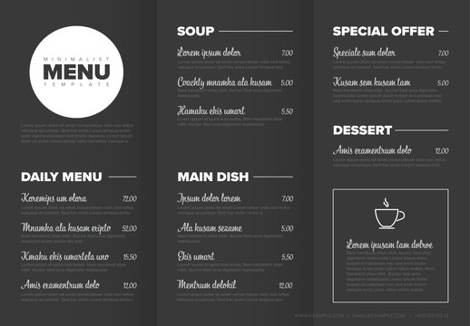 Black and White Menu Layout