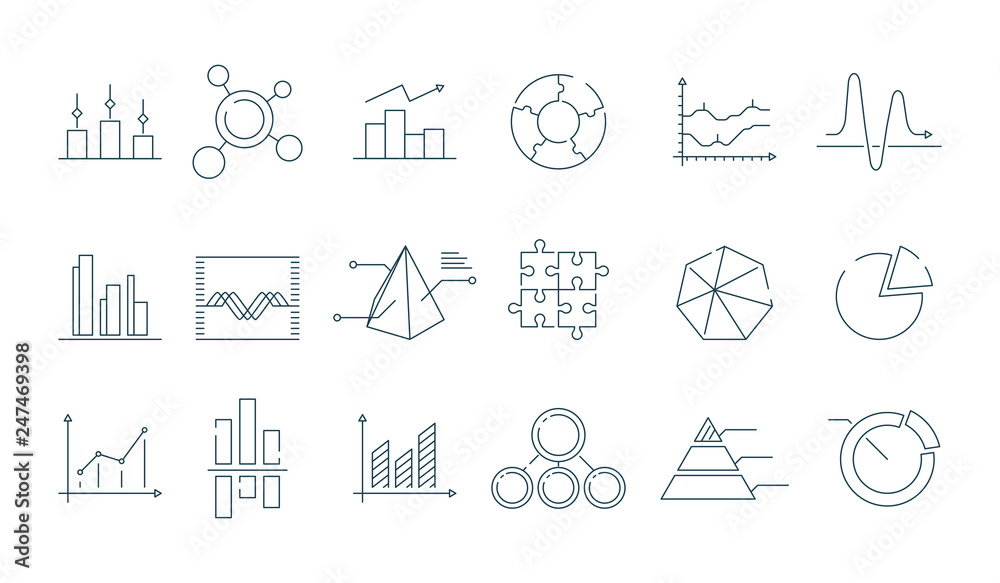 Poster Business graph icon. Trending charts simple linear diagram arrows vector symbols. Chart and diagram graph, business line trend illustration