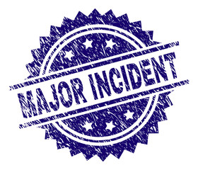 MAJOR INCIDENT stamp seal watermark with distress style. Blue vector rubber print of MAJOR INCIDENT text with dirty texture.