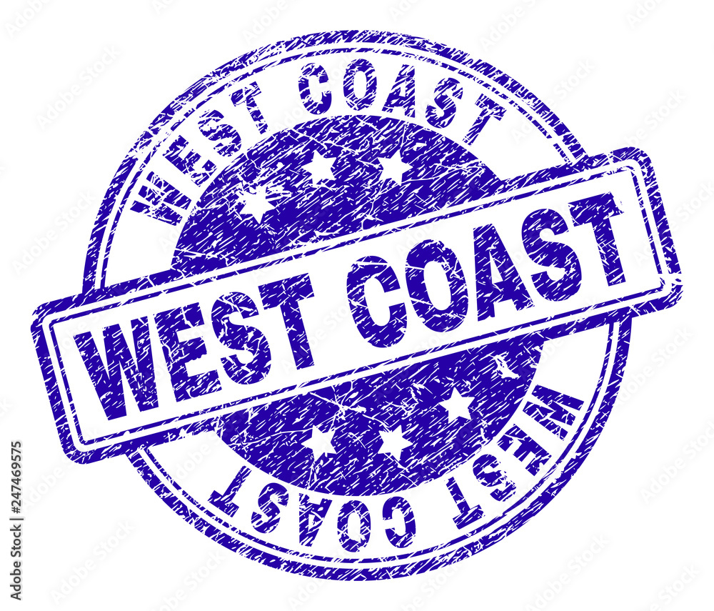 Wall mural west coast stamp seal imprint with distress texture. designed with rounded rectangles and circles. b