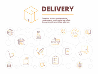 Logistic background. Delivery service items package transport warehouse vector business concept illustration. Delivery business, service transportation