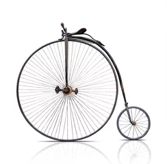 Papier Peint photo Lavable Vélo penny-farthing, vélo rétro à haute roue sur fond blanc