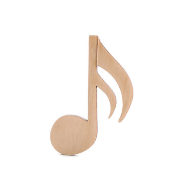 Wooden music note figure isolated on white