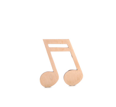 Wooden music note figure isolated on white
