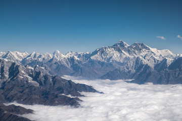 Himalayas ridge. Mount Everest aerial view from Nepal country side - obrazy, fototapety, plakaty