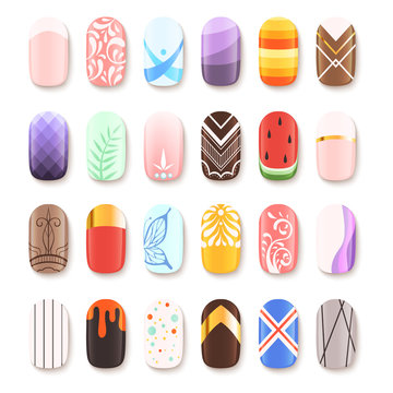 Nail art design. False fingernails manicure vector template. Illustration of nail manicure, polish bright acrylic
