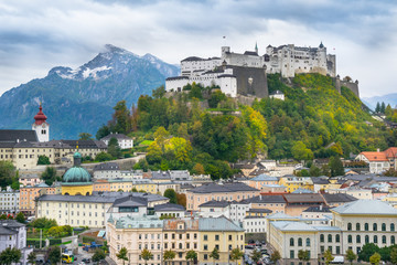 Fototapeta na wymiar Beautiful view of Salzburg with Hohensalzburg Fortress in the background - Austria
