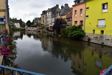 Colorful houses by the Canal in France