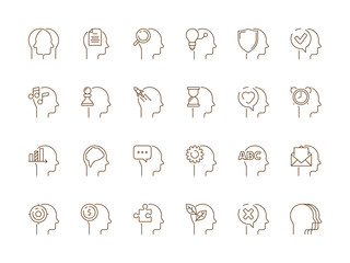 Idea in head icon. Mind creative thinking inspire and learning mindfulness vector symbols isolated. Illustration of idea inspiration in head human, invention mind