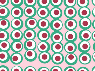 Cute color vector seamless pattern. Green, white and red circles on pink background. Unique abstract texture for invitations, cards, websites, wrapping paper, textile