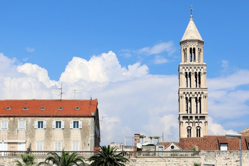 Saint Domnius bell tower, landmark in Split, Croatia on a beautiful sunny day.