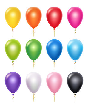 Colored balloon. Birthday party decoration vector 3d realistic balloons. Illustration of realistic air balloon for festive, shiny and colorful