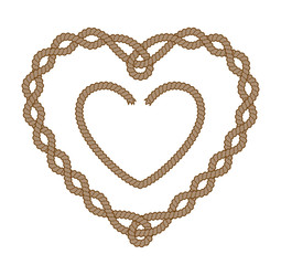 Heart shape rope frames. Monochrome vector illustration