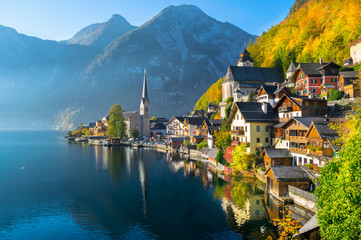 Wonderful autumn day in Hallstatt the Unesco World Heritage and one of the most  beautiful village...