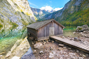Fototapeta na wymiar Beautiful view of Obersee Lake in Bavarian Alps - Berchtesgaden Land, Germany